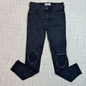 Free People High Rise Busted‎ Black Distressed Skinny Jeans Size 25